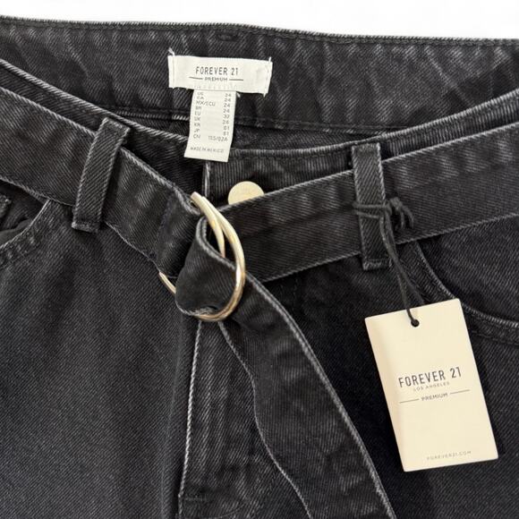 Forever 21 Premium Denim Baggy Wideβ Leg Black Cargo Jeans 24 Grunge Goth egirl - Picture 2 of 9